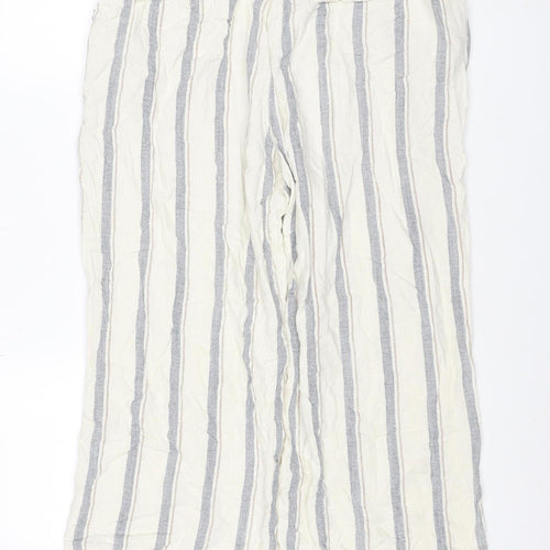 Next Petite Women Ivory Grey Striped Linen Trousers UK 16