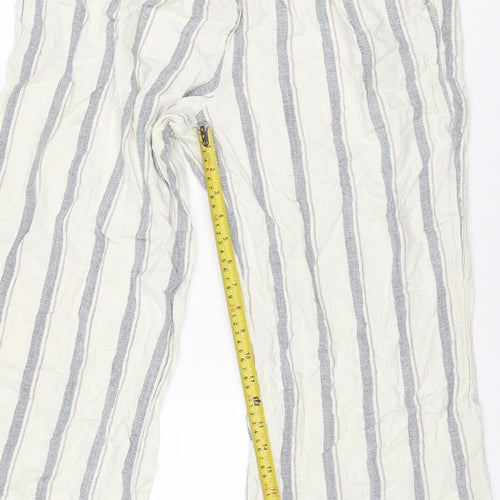 Next Petite Women Ivory Grey Striped Linen Trousers UK 16