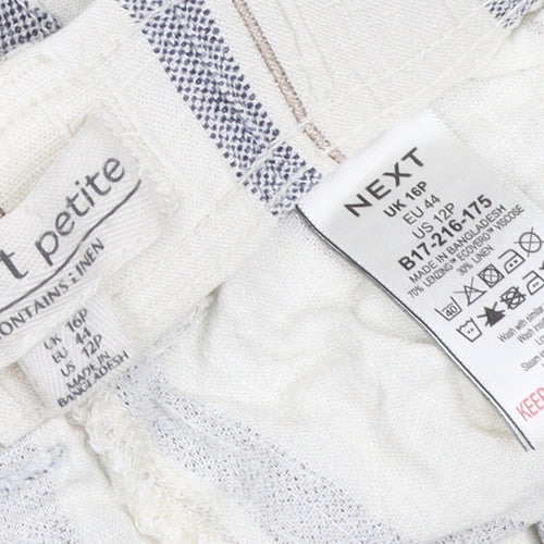 Next Petite Women Ivory Grey Striped Linen Trousers UK 16