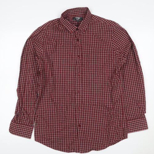 Dunnes Stores Men Red Check Slim Fit Button-Down Shirt Size M