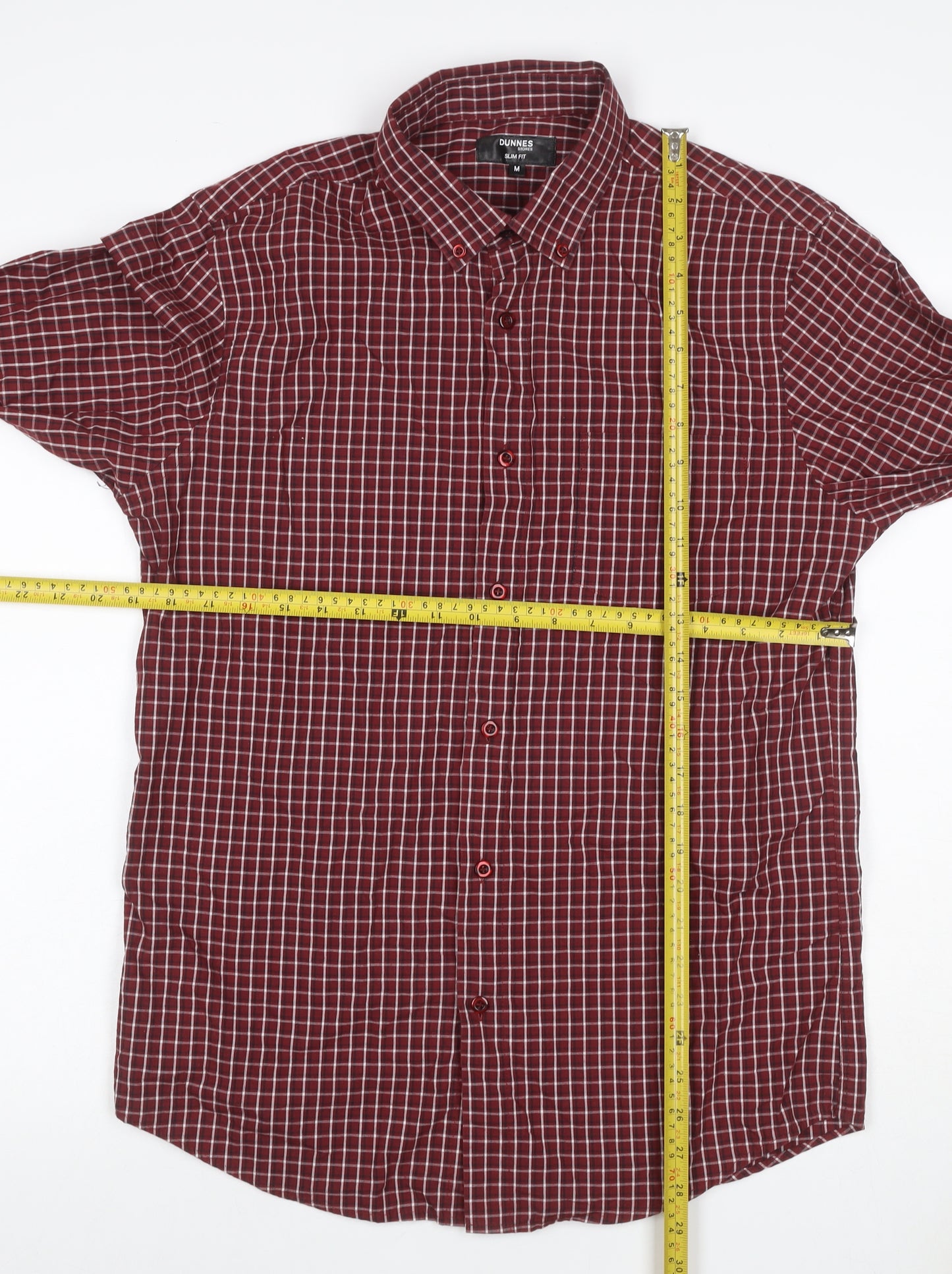 Dunnes Stores Men Red Check Slim Fit Button-Down Shirt Size M