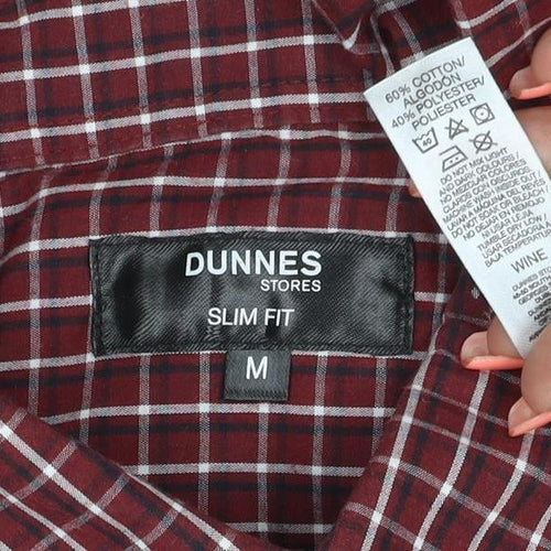 Dunnes Stores Men Red Check Slim Fit Button-Down Shirt Size M