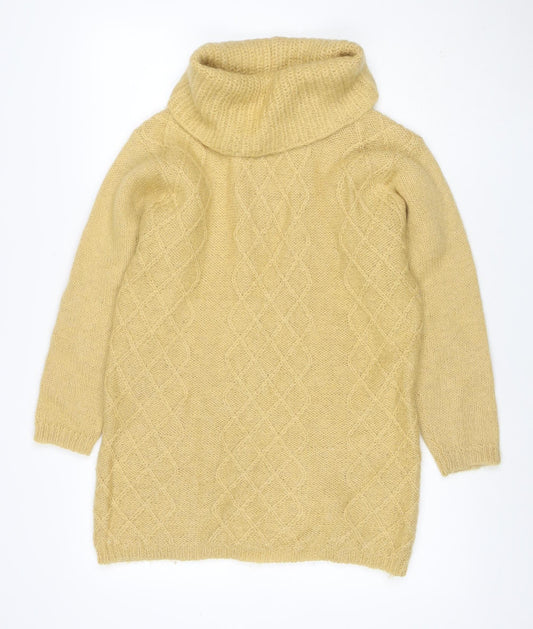Anna Women Yellow Size 16 Mohair Blend Cable-Knit Roll Neck Jumper