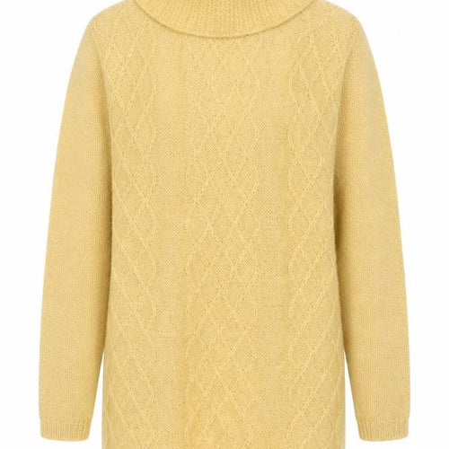 Anna Women Yellow Size 16 Mohair Blend Cable-Knit Roll Neck Jumper