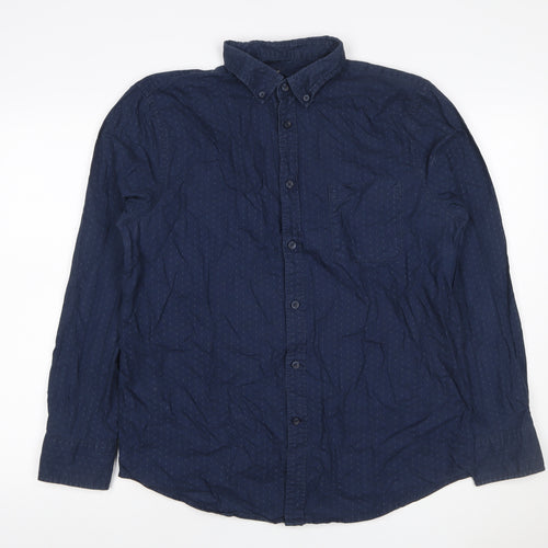 Dunnes Stores Men Blue Large Geometric Button-Down Cotton Shirt
