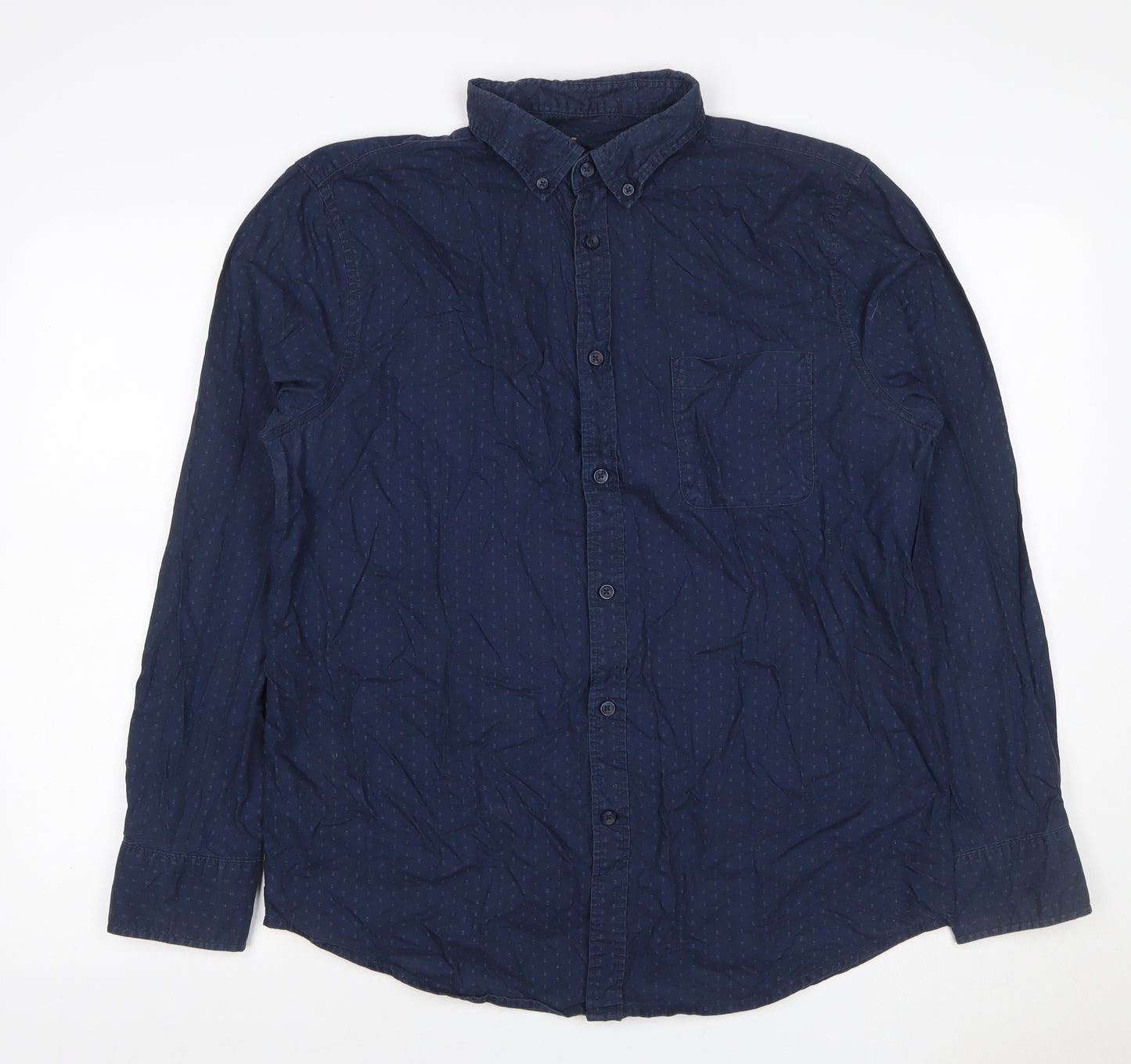 Dunnes Stores Men Blue Large Geometric Button-Down Cotton Shirt