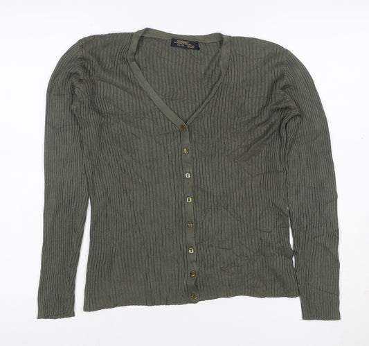 St. Bernard Women’s Grey Silk V-Neck Button Cardigan Size 12