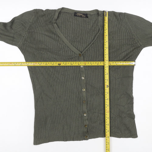 St. Bernard Women’s Grey Silk V-Neck Button Cardigan Size 12