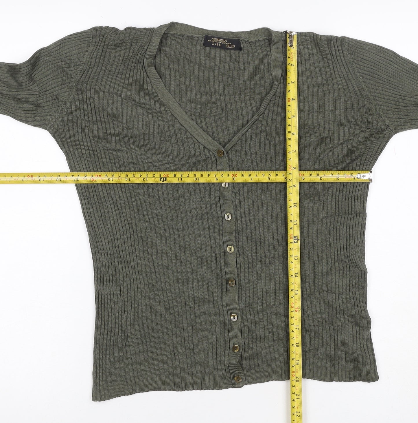 St. Bernard Women’s Grey Silk V-Neck Button Cardigan Size 12