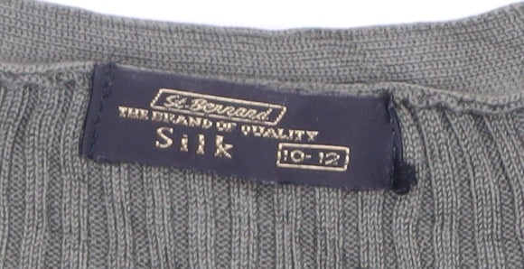 St. Bernard Women’s Grey Silk V-Neck Button Cardigan Size 12