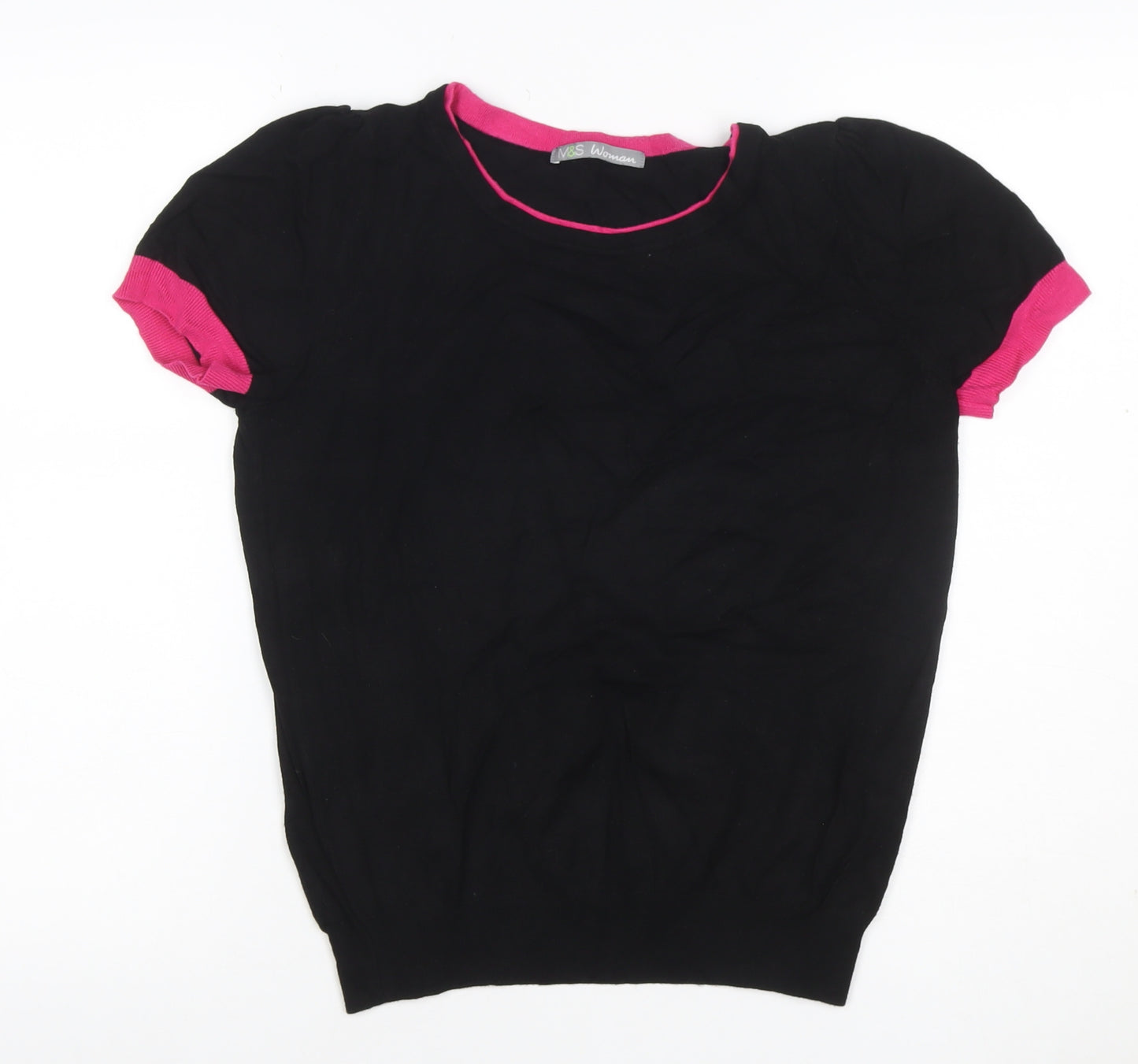 Marks and Spencer Women Black Pink Trim Knit Top UK 14