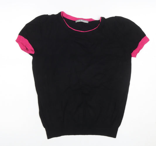 Marks and Spencer Women Black Pink Trim Knit Top UK 14
