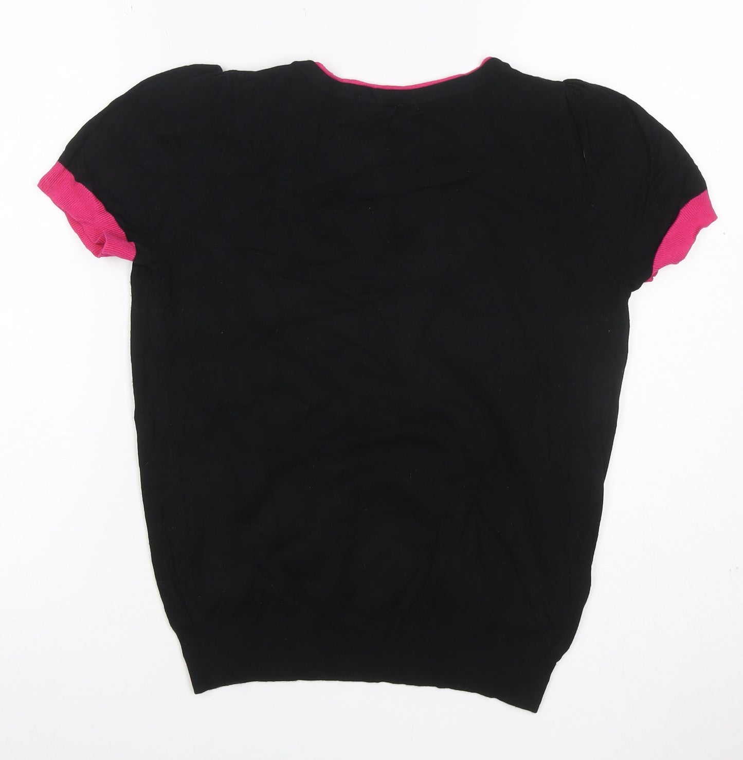 Marks and Spencer Women Black Pink Trim Knit Top UK 14