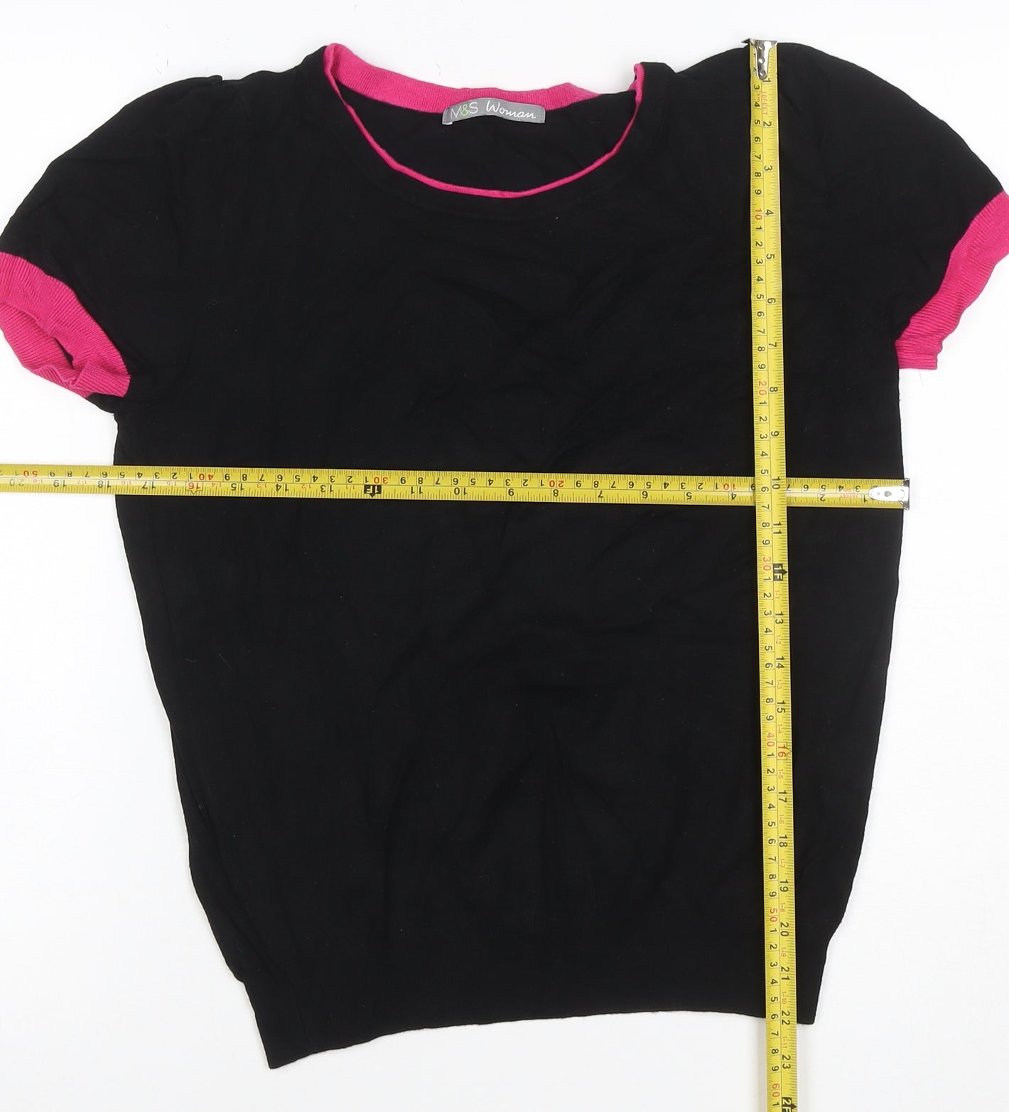 Marks and Spencer Women Black Pink Trim Knit Top UK 14