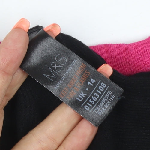 Marks and Spencer Women Black Pink Trim Knit Top UK 14