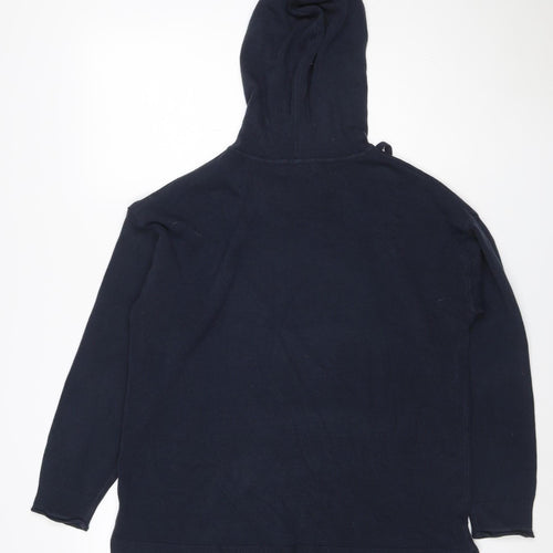 Marks and Spencer Women Blue M Knit Hooded Pullover Hoodie Drawstring