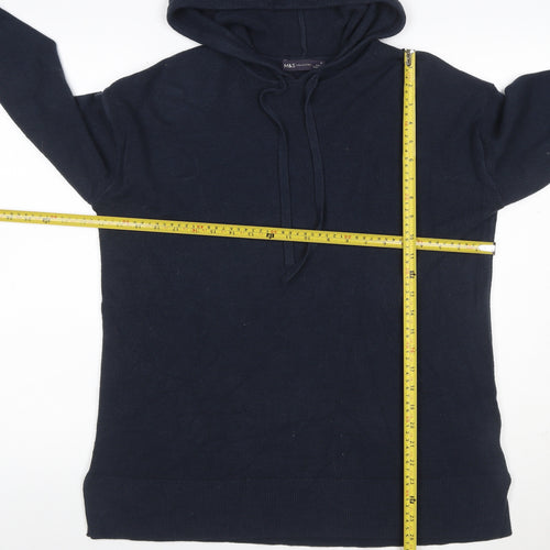 Marks and Spencer Women Blue M Knit Hooded Pullover Hoodie Drawstring