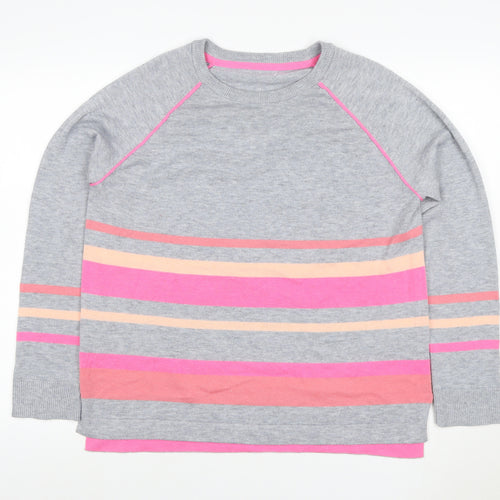 Klass Women’s Grey Pink Stripe Crew Neck Knit Jumper UK 16