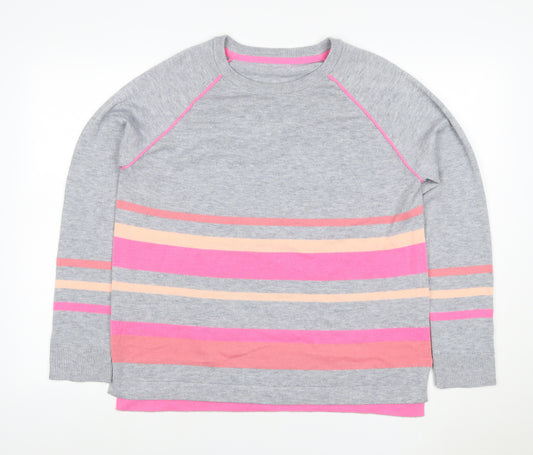 Klass Women’s Grey Pink Stripe Crew Neck Knit Jumper UK 16