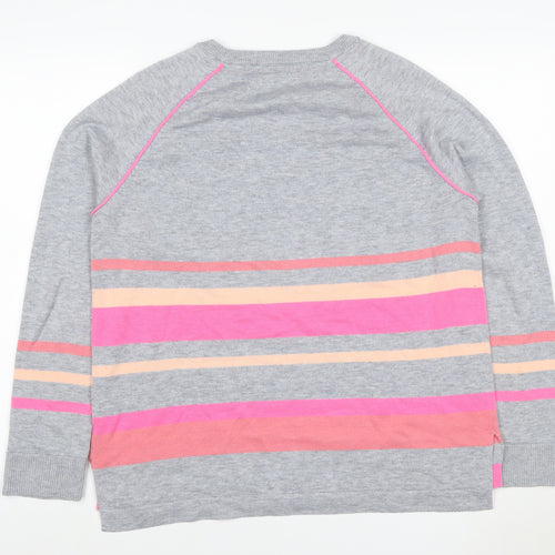 Klass Women’s Grey Pink Stripe Crew Neck Knit Jumper UK 16