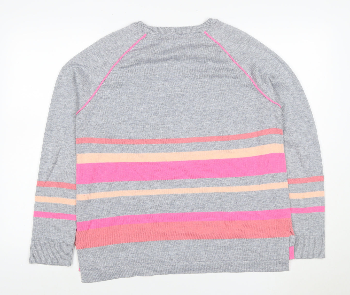 Klass Women’s Grey Pink Stripe Crew Neck Knit Jumper UK 16