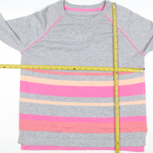 Klass Women’s Grey Pink Stripe Crew Neck Knit Jumper UK 16