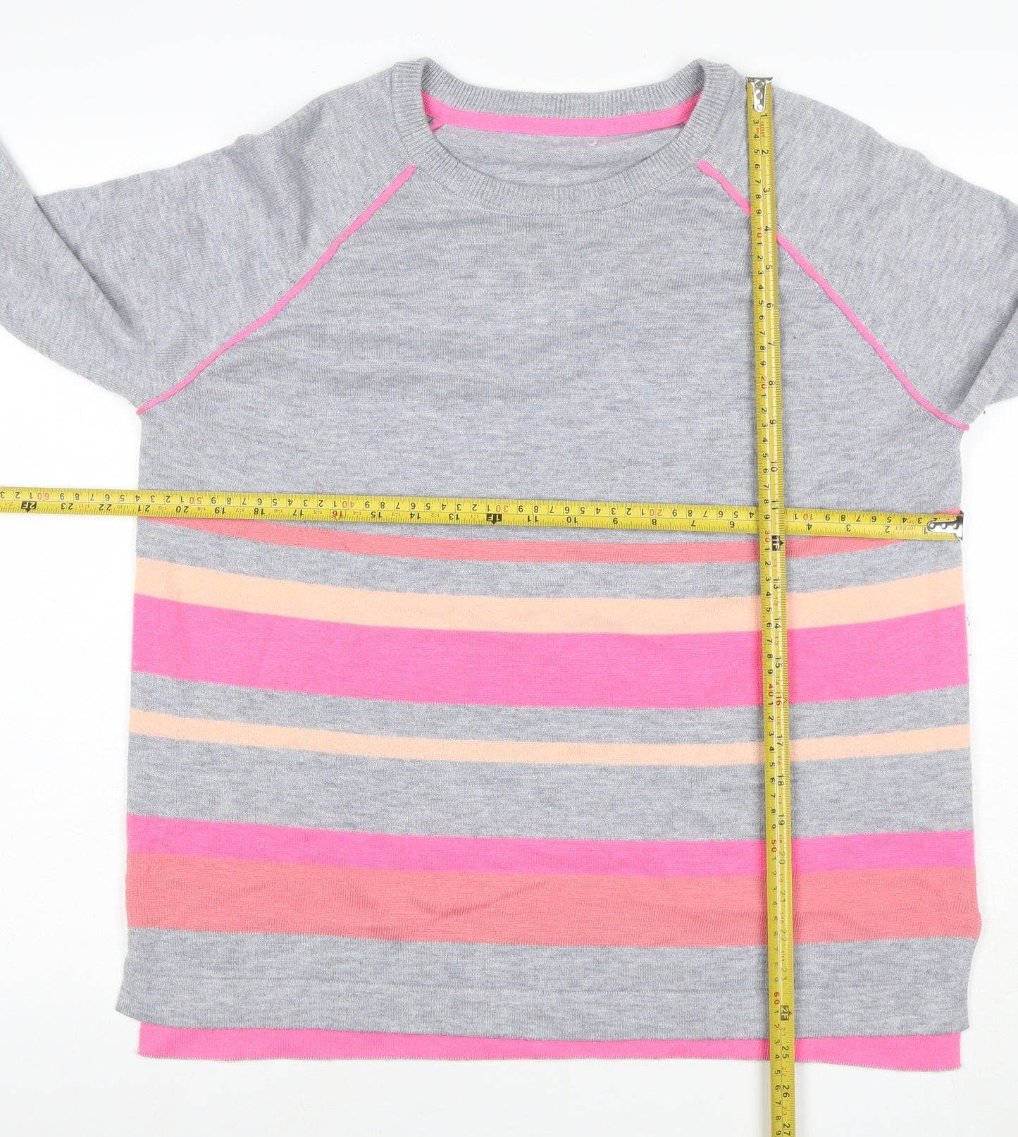 Klass Women’s Grey Pink Stripe Crew Neck Knit Jumper UK 16