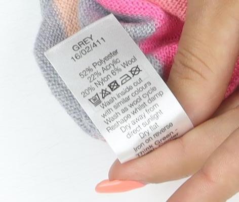 Klass Women’s Grey Pink Stripe Crew Neck Knit Jumper UK 16