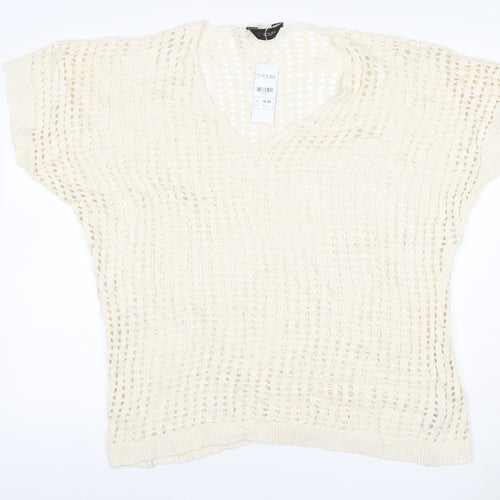 Yours Women Ivory UK 18-20 Crochet Knit V-Neck Cap Sleeve Top