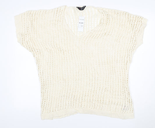 Yours Women Ivory UK 18-20 Crochet Knit V-Neck Cap Sleeve Top