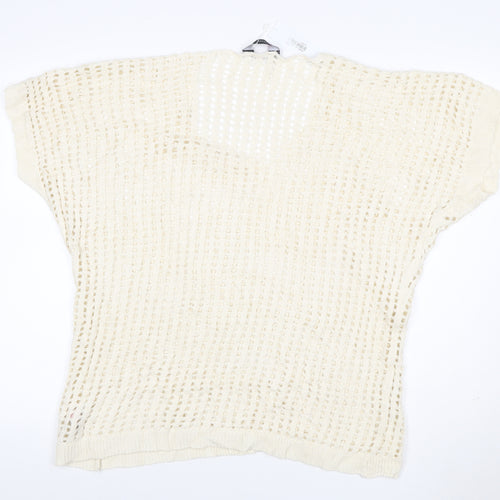 Yours Women Ivory UK 18-20 Crochet Knit V-Neck Cap Sleeve Top