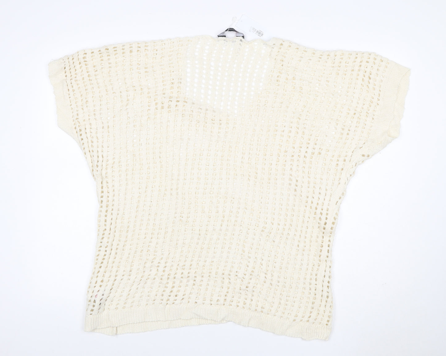 Yours Women Ivory UK 18-20 Crochet Knit V-Neck Cap Sleeve Top
