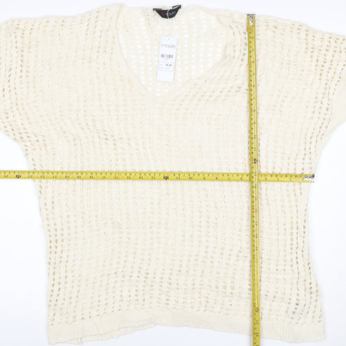 Yours Women Ivory UK 18-20 Crochet Knit V-Neck Cap Sleeve Top