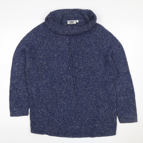 Today's Women Blue L Cowl Neck Long Sleeve Chunky Knit Jumper