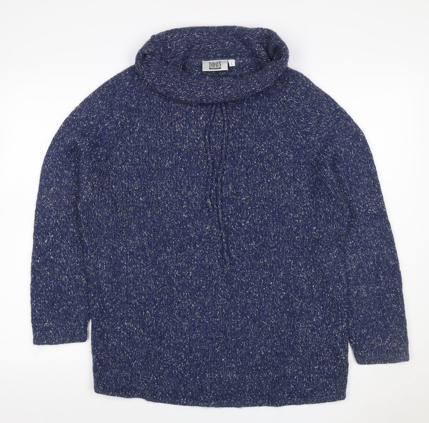 Today's Women Blue L Cowl Neck Long Sleeve Chunky Knit Jumper