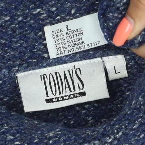 Today's Women Blue L Cowl Neck Long Sleeve Chunky Knit Jumper