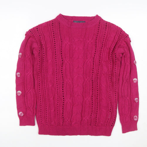 Marks and Spencer Women Pink UK 8 Cable Knit Button Sleeve Jumper