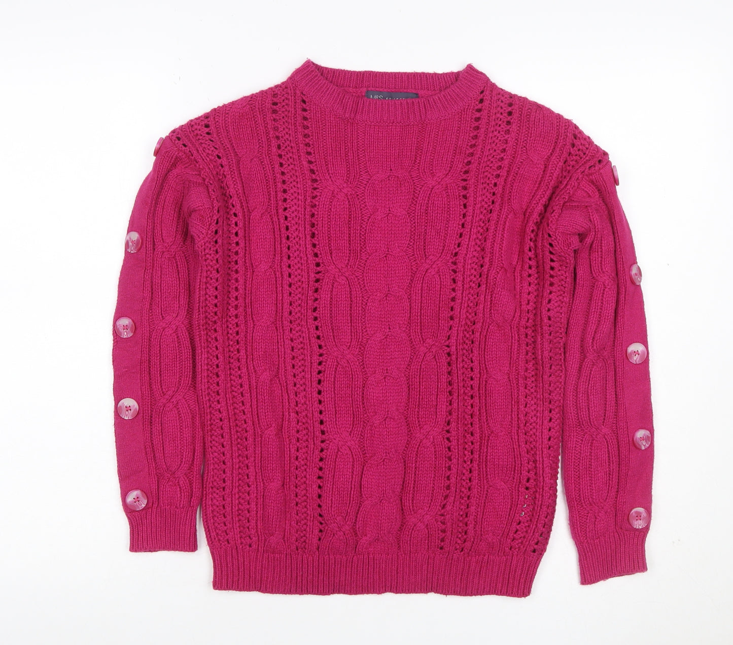 Marks and Spencer Women Pink UK 8 Cable Knit Button Sleeve Jumper