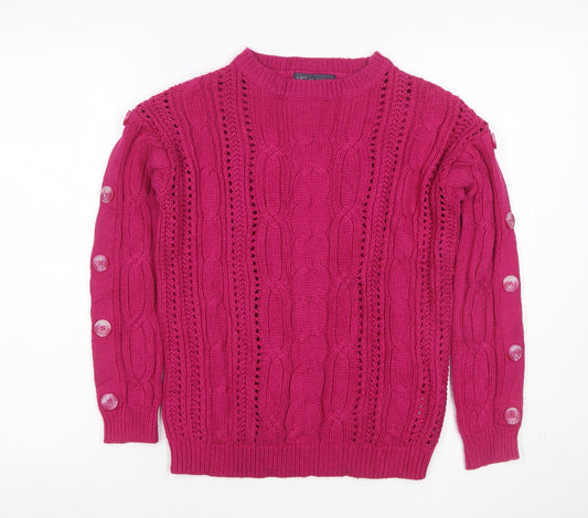 Marks and Spencer Women Pink UK 8 Cable Knit Button Sleeve Jumper