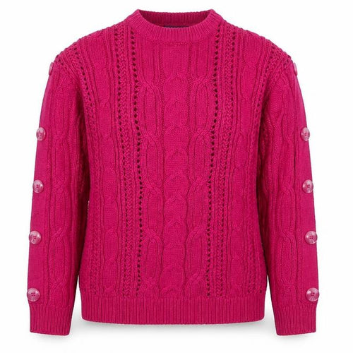 Marks and Spencer Women Pink UK 8 Cable Knit Button Sleeve Jumper