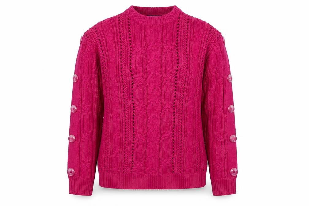 Marks and Spencer Women Pink UK 8 Cable Knit Button Sleeve Jumper