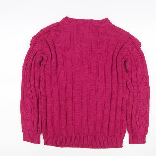 Marks and Spencer Women Pink UK 8 Cable Knit Button Sleeve Jumper