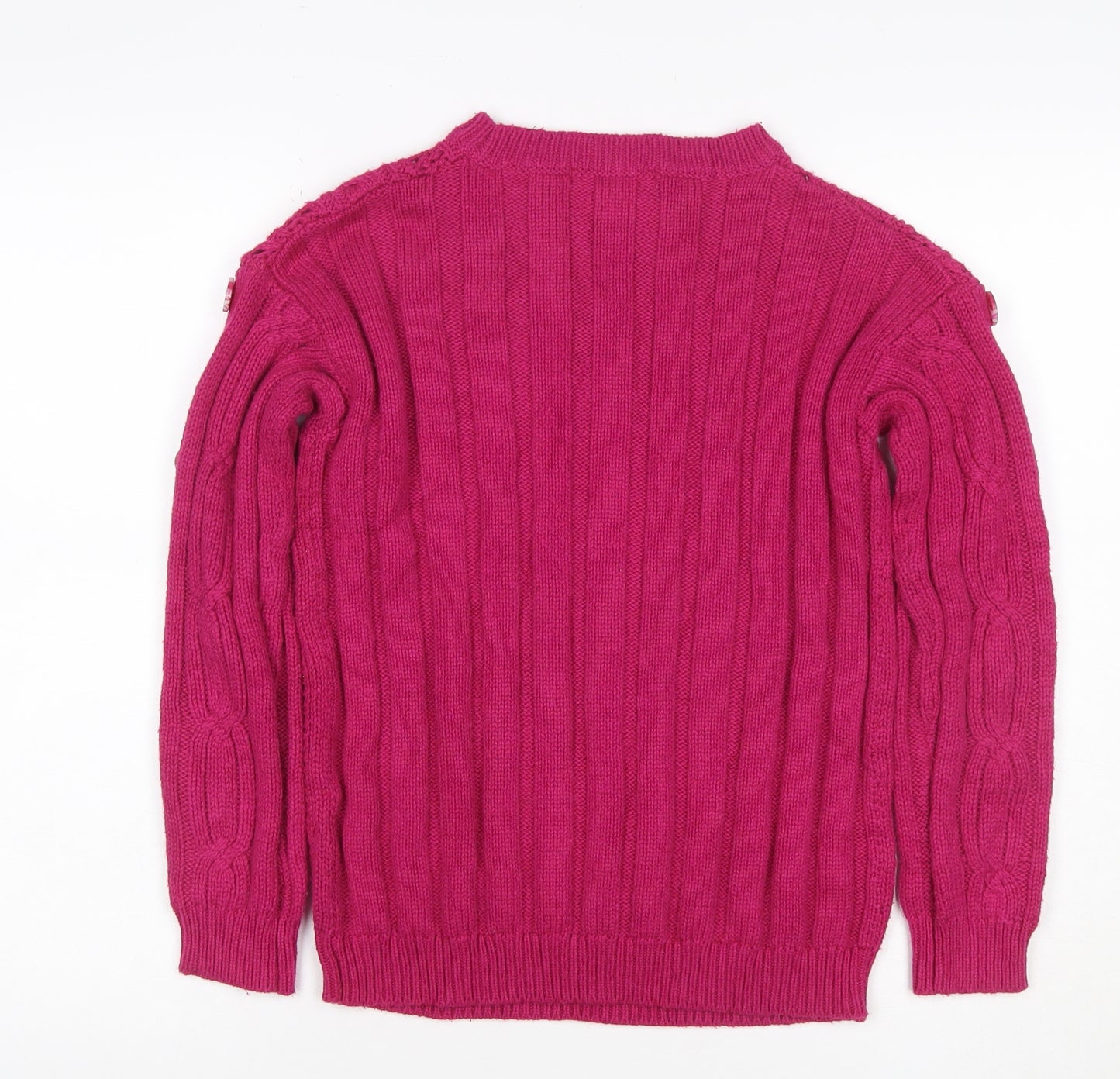Marks and Spencer Women Pink UK 8 Cable Knit Button Sleeve Jumper