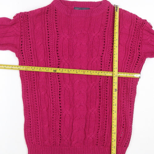 Marks and Spencer Women Pink UK 8 Cable Knit Button Sleeve Jumper
