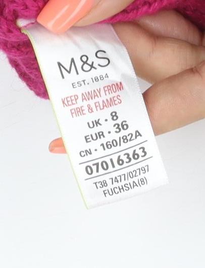 Marks and Spencer Women Pink UK 8 Cable Knit Button Sleeve Jumper
