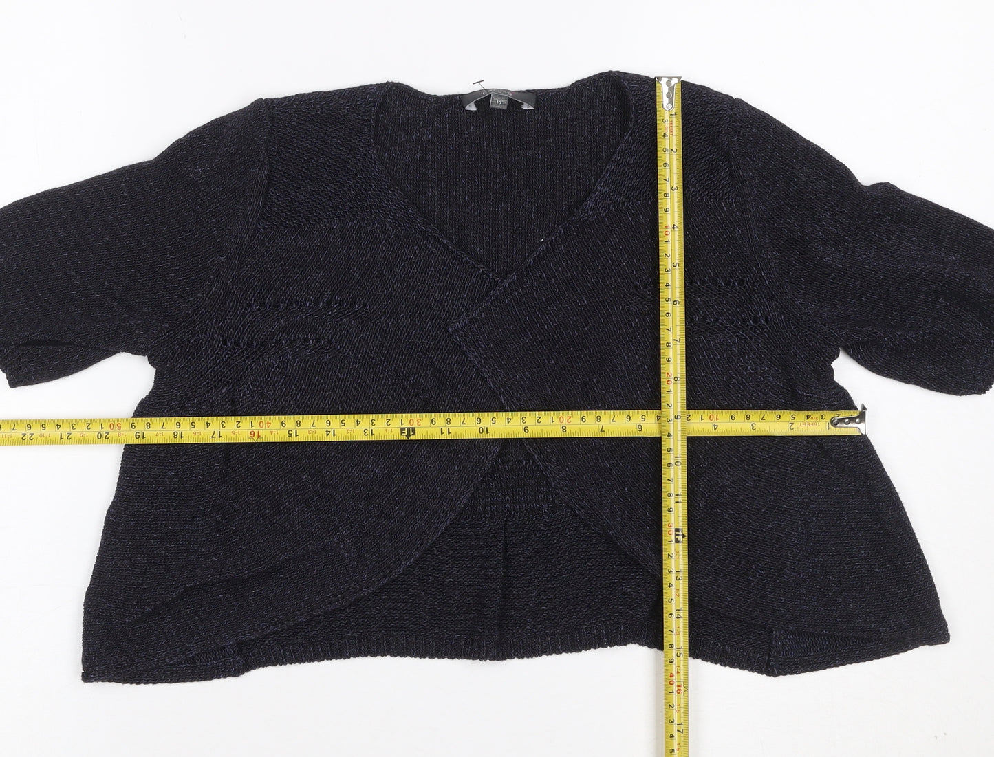Per Una Women's Black Size 10 Wrap V-Neck 3/4 Sleeve Knit Jumper