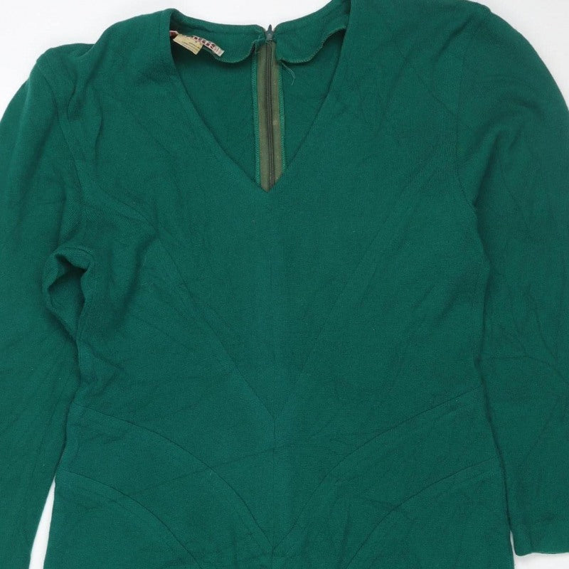 Infinie Paris Women Green UK 14 Jumper Dress Long Sleeve Zip Neck
