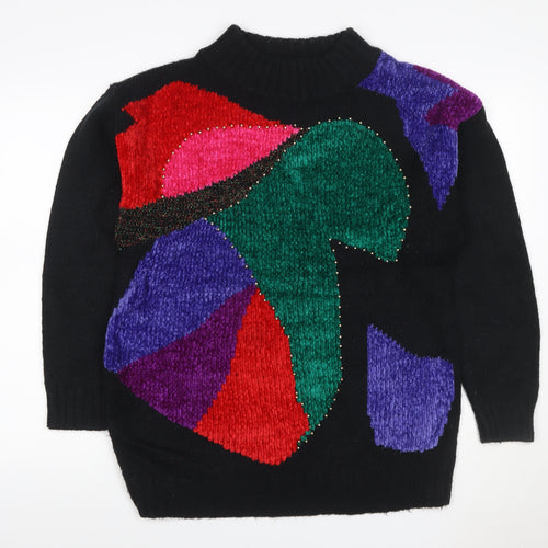 St Michael Women’s Black M 80s Geometric Beaded Chunky Knit Jumper