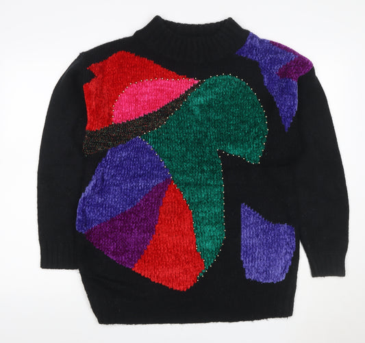 St Michael Women’s Black M 80s Geometric Beaded Chunky Knit Jumper