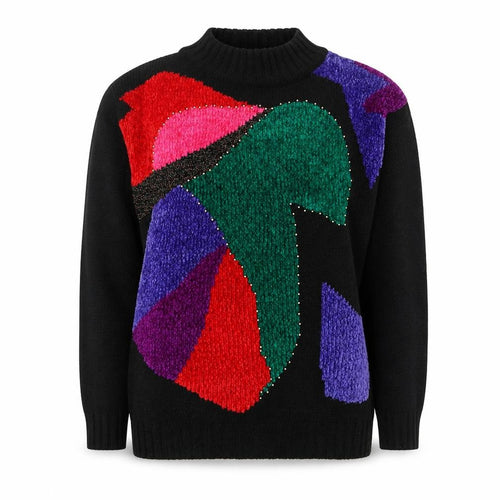 St Michael Women’s Black M 80s Geometric Beaded Chunky Knit Jumper
